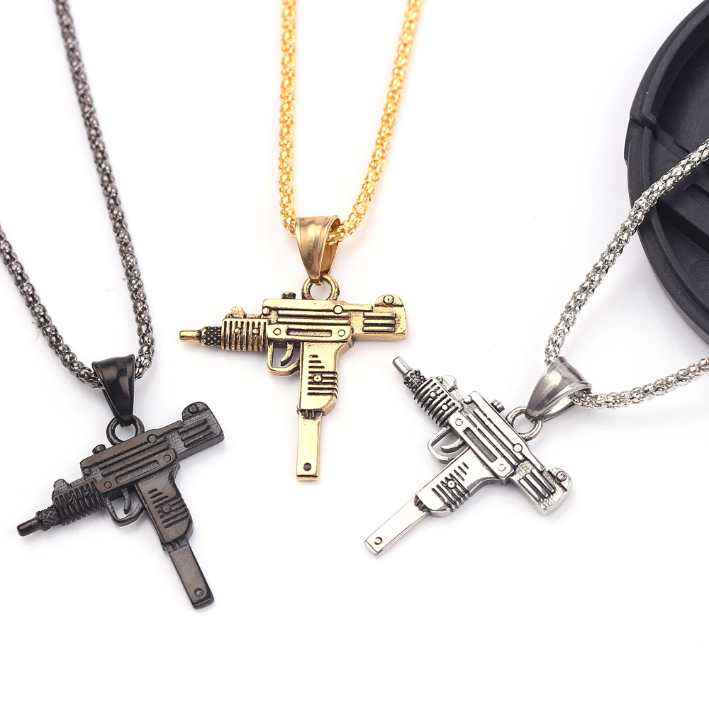 Men'S Fashion Jewelry - Punk Uzi Pistol Machine Gun Necklace