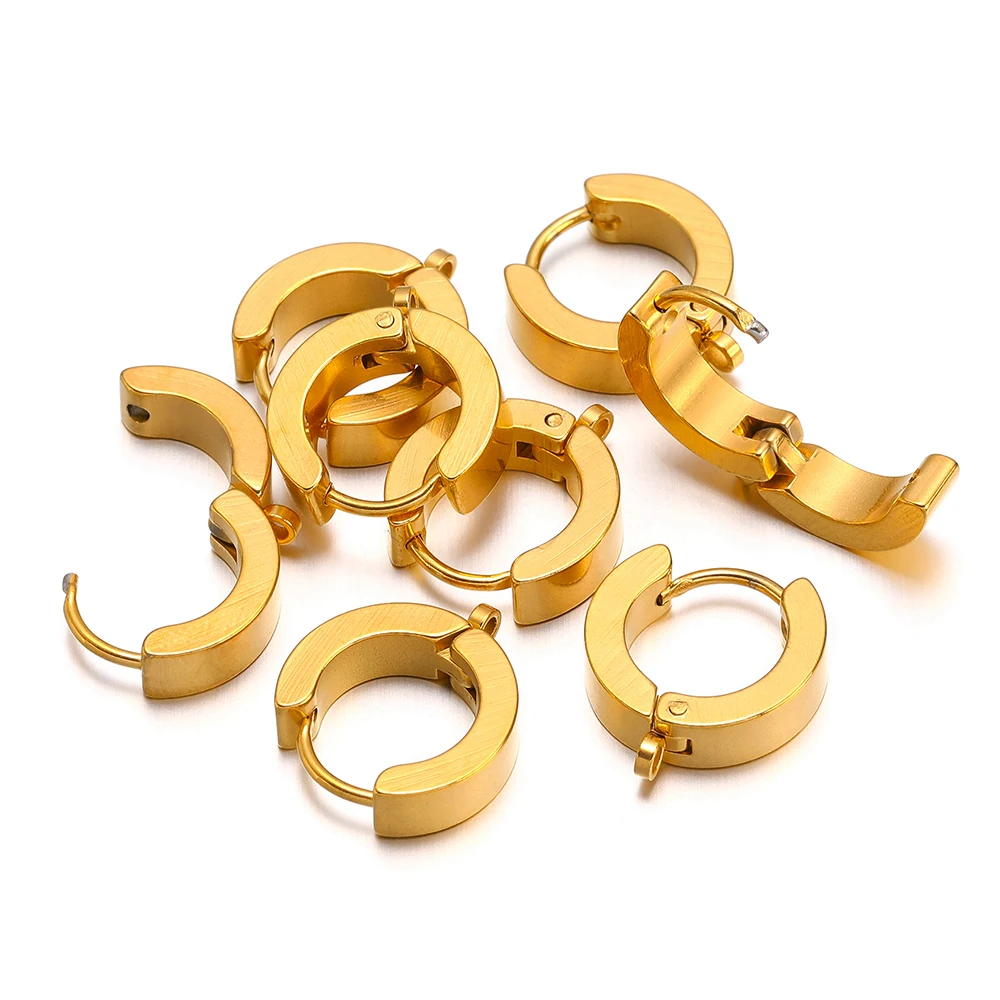 Men'S Fashion Jewelry - 10Pcs Stainless Steel Fashion Hoop Earrings