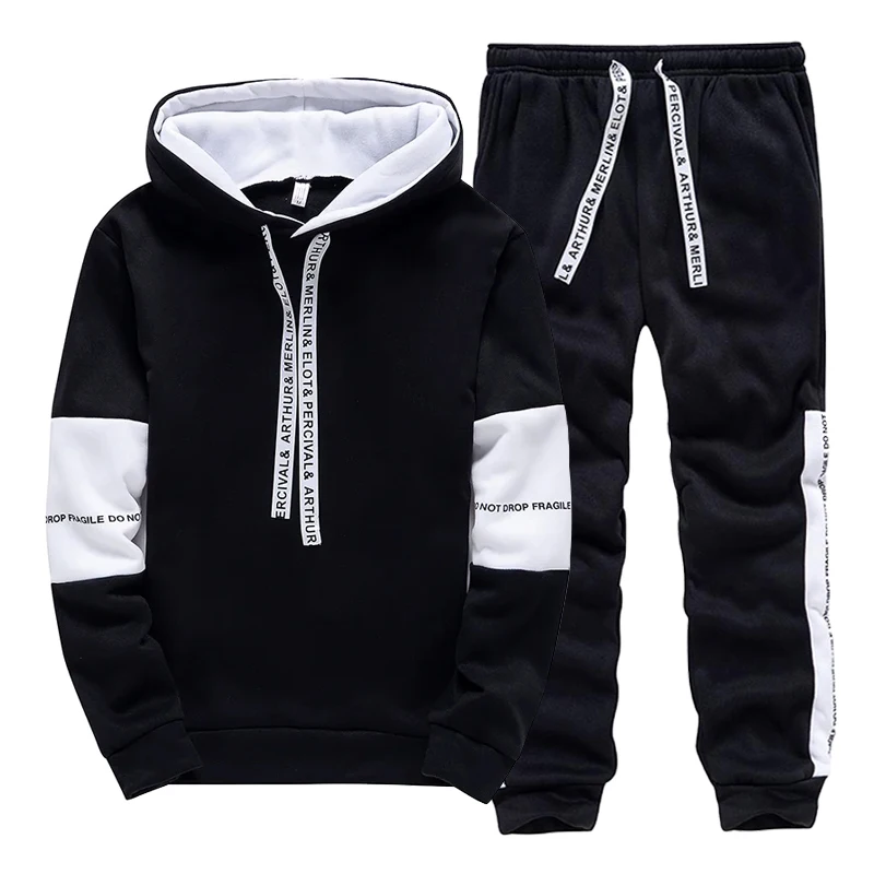 Men'S Fashion Hoodies - Black White Men's Tracksuit Fashion Casual