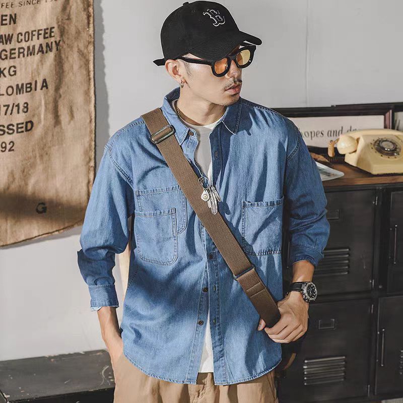 Jacket Mens Fashion - Mens American Retro Denim Jacket Long