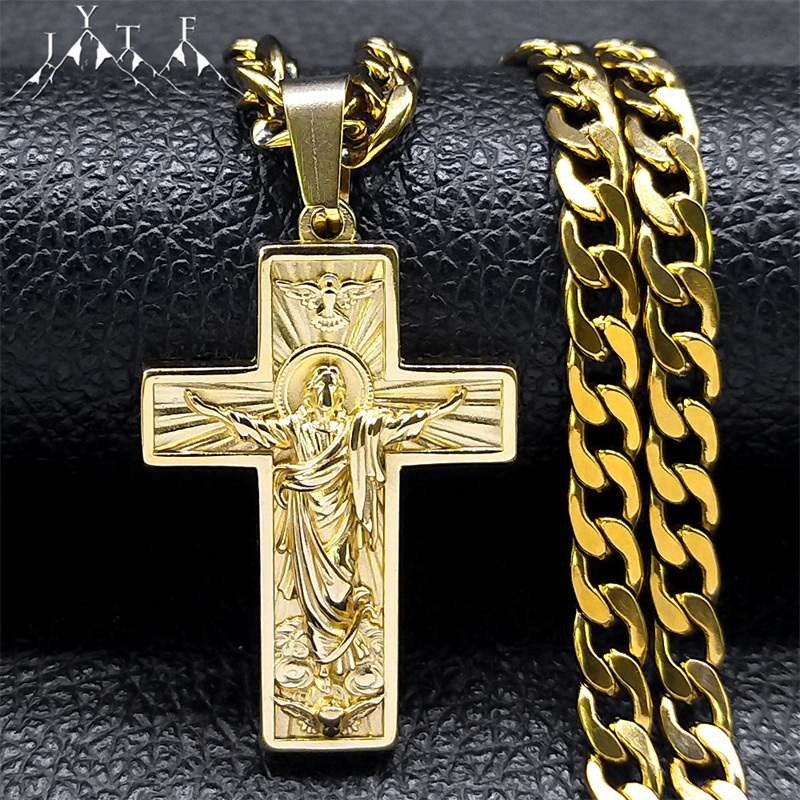 Men'S Fashion Jewelry - Stainless Steel Cross Jesus Pendant Necklace