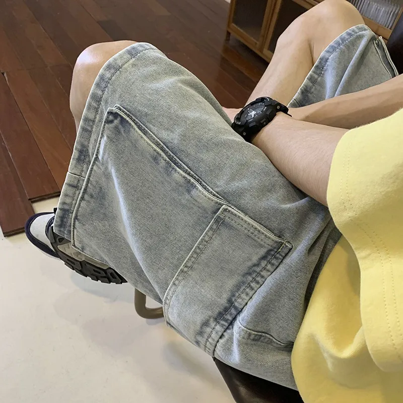 Men'S Fashion Loose Pants - Korean Large Pocket Cargo Denim Shorts