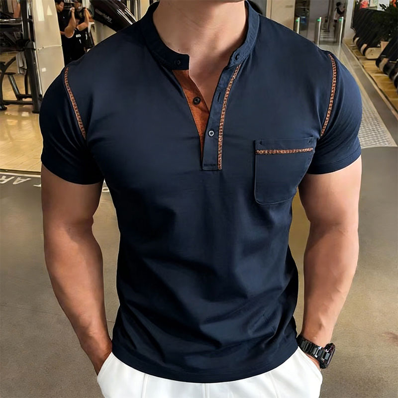 Men'S Fashion Polo - New Summer Men's Henry Collar Short