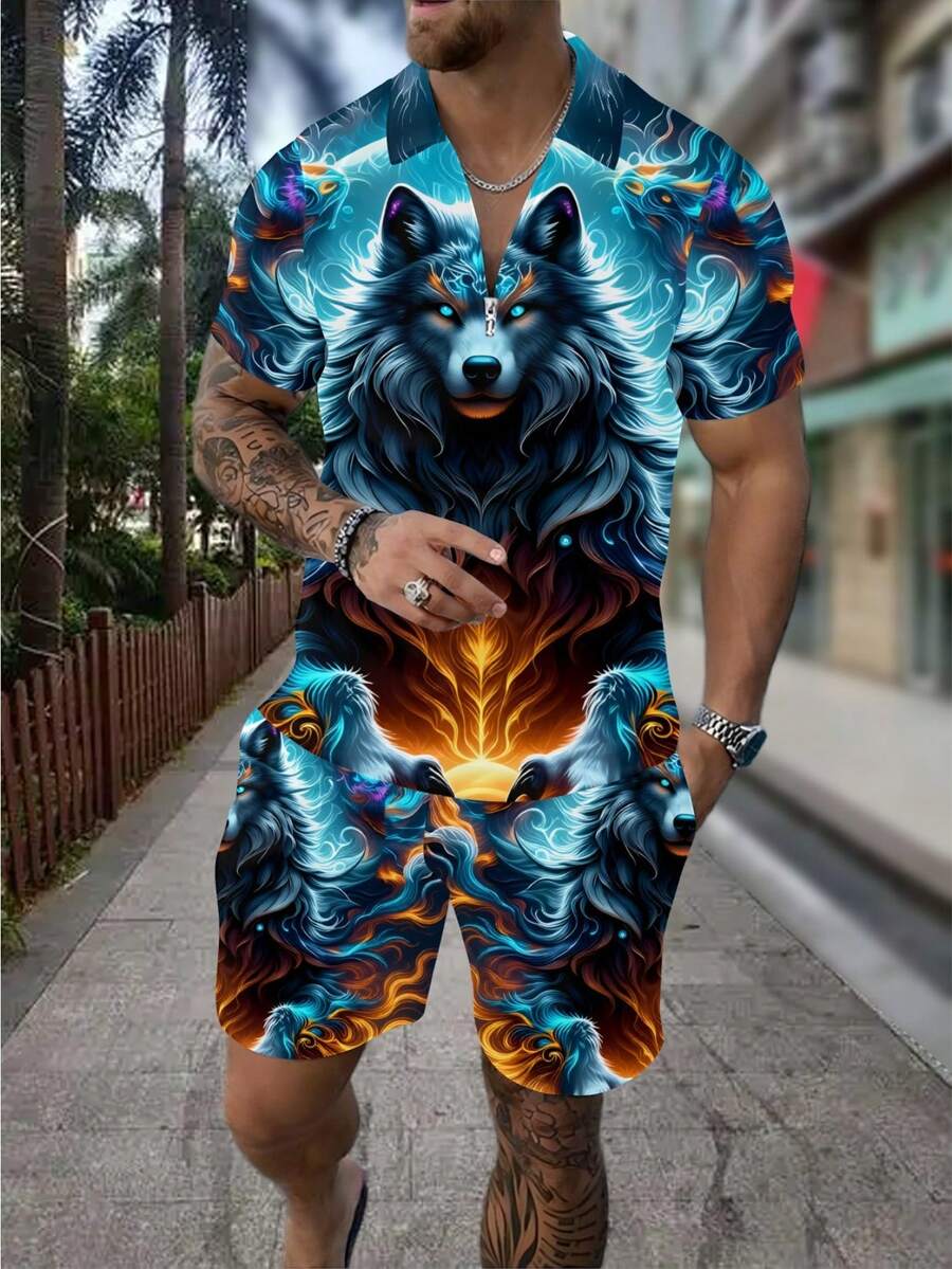 Men's Fashion 3D Wolf Print Zi - đánh giá và giá Men'S Fashion Polo