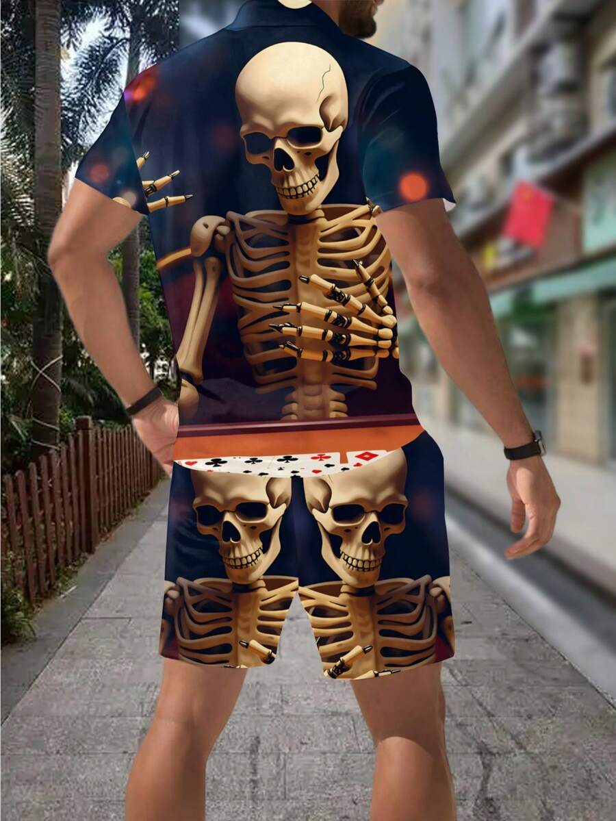 3D Skull Skeleton Bullet Print - đánh giá và giá Men'S Fashion Polo