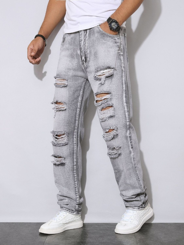 Mens Autumn Winter Distressed  - đánh giá và giá Men'S Fashion Grey Jeans