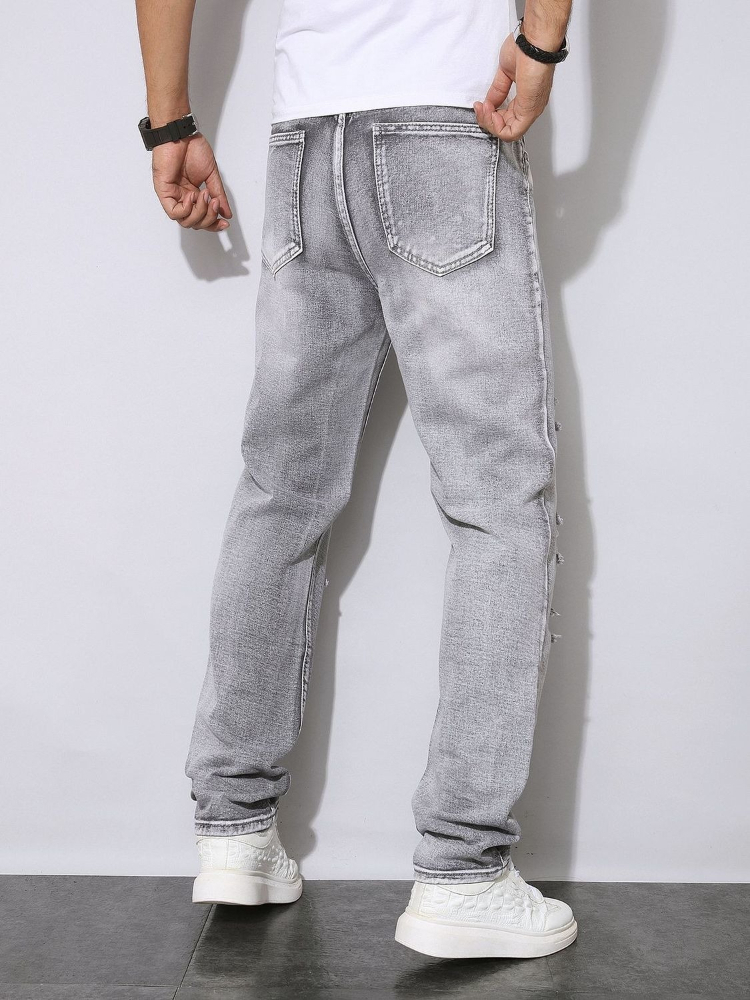 Mens Autumn Winter Distressed  - đánh giá và giá Men'S Fashion Grey Jeans