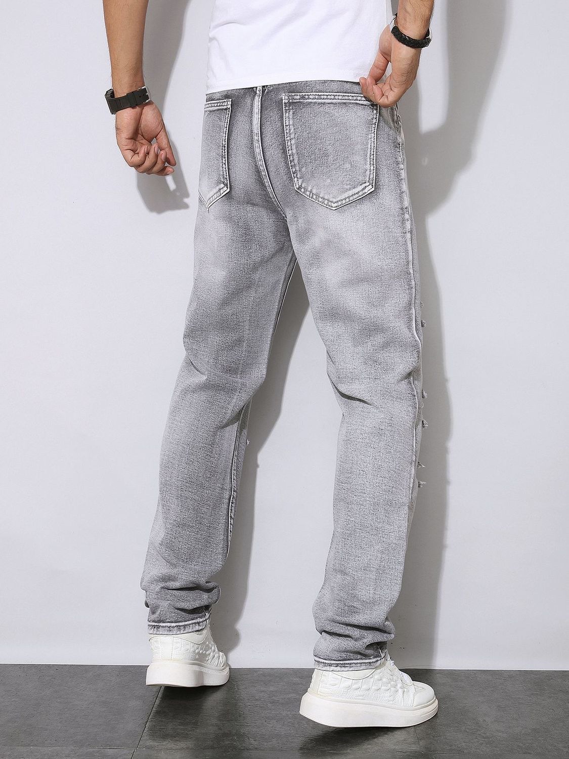 Mens Autumn Winter Distressed  - đánh giá và giá Men'S Fashion Grey Jeans